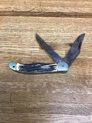 KABAR 1184 Stag Handle Two-Blade Folding Hunter Knife – Made In USA - Image 1 of 4