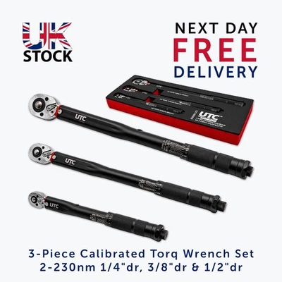 3pc Torque Wrench Set 1/4” 3/8” 1/2” Drive 2–230Nm Calibrated Garage Tool NEW UK - Image 1 of 4