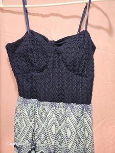 Langes türkisfarbenes & marineblaues Damen-Spaghettiträgerkleid Gr. M mit integriertem Slip - Bild 1 von 5