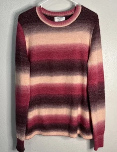 Maglione donna Old Navy XL alto rosa righe pullover girocollo accogliente - Foto 1 di 5