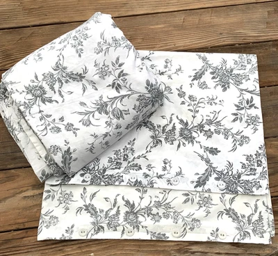 IKEA Gray White Floral Toile Print Alvine Kvist Queen Duvet and 2 Pillow Cases - Image 1 of 4