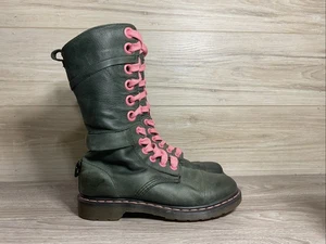 Stivali Doc Marten Triumph floreali pieghevoli verdi rosa in morbida pelle.Taglia 8 - Foto 1 di 15
