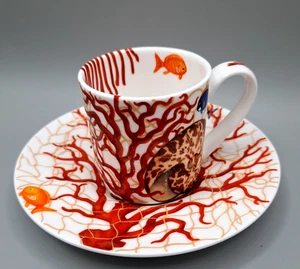 Taitu Mare Espresso Cup & Saucer Scopelliti 1887 Nautilus Coral Fish - Picture 1 of 12