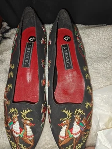 J Renee Weihnachten Santa Urlaub bestickt schwarz Slipper Ballerinas Größe 10,5M  - Bild 1 von 3