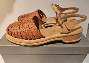 Stephane Kelian karamell geflochtene Leder-Slingback-Sandalen 7,5 - Bild 1 von 10