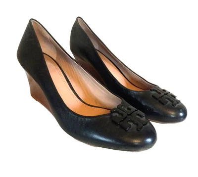 Tory Burch Black  Leather Dress Wedge Pumps Size 10.5  Mint Condition - Image 1 of 4