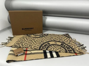 Women’s Burberry Reversible Check & Monogram Cashmere Scarf Brand New With Box - Picture 1 of 10