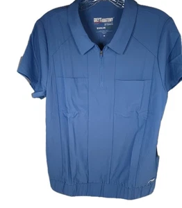 Barco Grey's Anatomy Evolve Blue Collared Scrub Top M Banded Waist Zip Neck - Picture 1 of 9