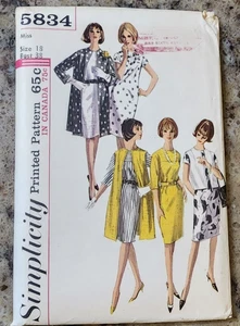 Abrigo Chaqueta Vestido Vintage Simplicity 5834 Patrón Costura Talla 18 Busto 38 Años 60 - Imagen 1 de 3