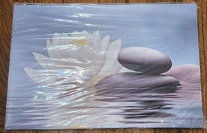 Zen White Lotus and Stones Canvas Wall Art Decor 12" x 18" NEW - Picture 1 of 6