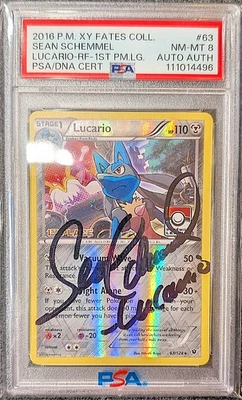 2016 POKEMON XY FATES COLLIDE #63 LUCARIO 1ST PLACE PSA 8 SIGNED Sean Schemmel - Image 1 of 2