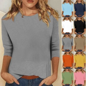 Ladies 3/4 Sleeve T Shirt Women's Casual Loose Summer Tee Tops Blouse Plus Size - Picture 1 of 30