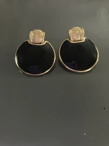 Vintage Givenchy 4G Ohrringe schwarz goldfarben durchbohrt Türklopfer kostenloser Versand SA - Bild 1 von 5