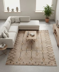 ¡Libre de tarifas! Alfombra marroquí anudada a mano 7x10 beige 100 % lana alfombra vintage - Imagen 1 de 21