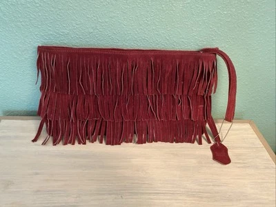 Бахрома замшевый кошелек с ремешком застежки бордовый - Изображение 1 из 4