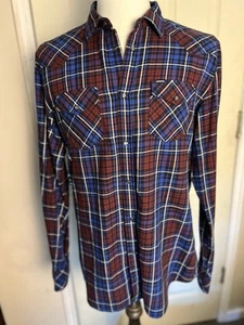 Diesel Men’s Pearl Snap Plaid Shirt Large - Picture 1 of 8