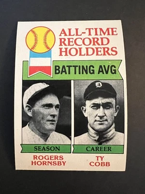 1979 Topps - All-Time Record Holders Ty Cobb, Rogers Hornsby #414 Batting AVG - Image 1 of 2