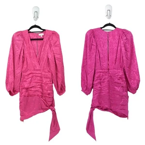 RONNY KOBO Women XS Giorgia Dress Pink Silk Ruched Jacquard Long Sleeve V Neck - Picture 1 of 7