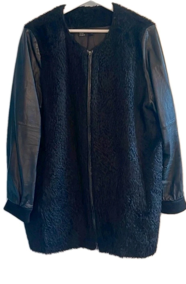 Eileen Fisher Suri альпака и кожаное пальто с длинным рукавом куртка с подкладкой черный L новый с Ярлыками - Изображение 1 из 4