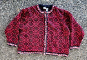 Cárdigan suéter vintage LL Bean rojo copo de nieve nórdico 2X vacaciones - Imagen 1 de 7