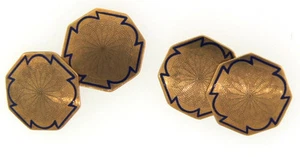 G'DAY MATE! Victorian 10k Yellow Gold and Blue Enamel Cufflinks, English, c.1900 - Picture 1 of 4