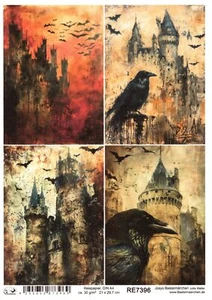Reispapier DIN A4 Strohseide Motiv mystisch Halloween Rabe Fledermäuse RE7396 - Bild 1 von 1