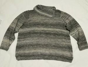 CJ Banks Damenpullover Wasserfallausschnitt meliert grau gestreift neu mit Etikett 16/18W 1X - Bild 1 von 9