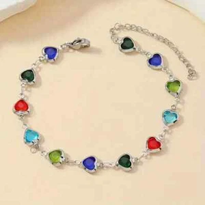 Multi Stainless Steel Heart-Shaped Glass Bead Bracelet - Picture 1 of 1