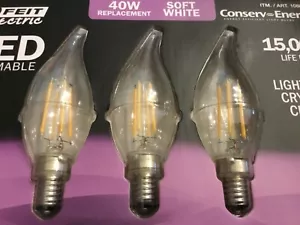 3 X Feit LED CANDELABRA Chandelier 40watt Light bulbs DIM 3.8w FREE USA SHIPPING - Picture 1 of 3