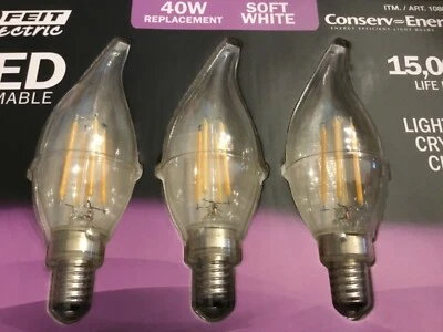 3 X Feit LED CANDELABRA Chandelier 40watt Light bulbs DIM 3.8w FREE USA SHIPPING - Image 1 of 3