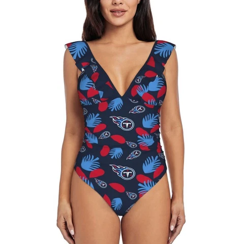 Tennessee Titans Women's Ruffle One Piece Swimsuit Hawaiian Printed Swimsuit Cover