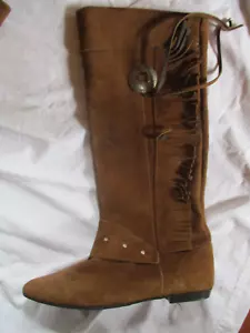 Wildlederstiefel- Overknee-cognac-ethno-Fransen- vintage Gr. 38 - Bild 1 von 5