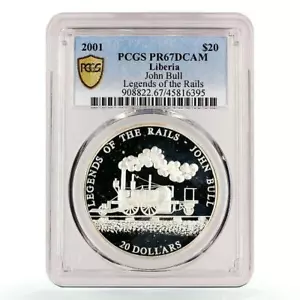 Liberia 20 dollars Railway Train John Bull Locomotive PR67 PCGS silver coin 2001 - Picture 1 of 2