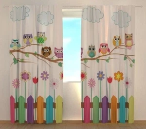 Gardine Lustige Eule Wellmira Fenster nach Maß bedruckt 3D Tiermotiv Kinderzimmer - Bild 1 von 12