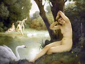 LEDA AND THE SWAN E. Benner girls nude Tile Mural Backsplash Art Marble Ceramic - Picture 1 of 14