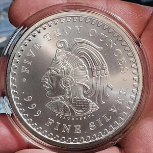 Silver 5 oz Aztec Calendar Round - Picture 1 of 8