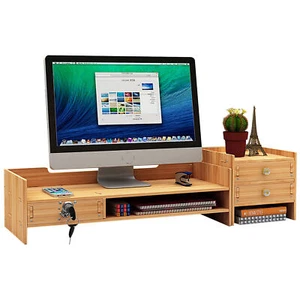 Wooden Desk Organizer Tabletop With Lock Supplies Computer Desktop Office Home - Picture 1 of 15