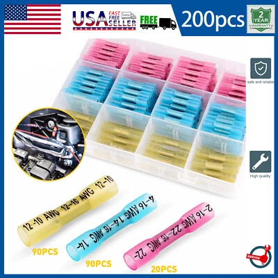 200pcs Heat Shrink Butt Wire Splice Connectors Seal Crimp Terminals Waterproof - Image 1 of 4