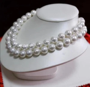 20 Zoll Doppelstränge wunderschöne 10-11 mm runde weiße Akoya-Perlenkette 14 K Gold - Bild 1 von 3