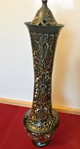 Vintage Brass Ornate etched Vase 12” Tall with Top/Lid - Picture 1 of 7