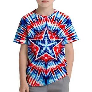 Boys Patriotic Tie Dye T Shirt July 4th Flag Colorful Graphic Tees Red White ... - Picture 1 of 2