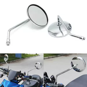 8MM CHROME MOTORCYCLE SCOOTER MIRRORS CUSTOM ROUND HONDA KTM SYM REARVIEW MIRROR - Picture 1 of 10