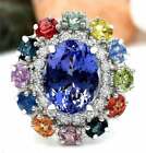 Magnificent Oval Cut Multi Color 10.20Ct Gemstones & White Cz Cluster Women Ring