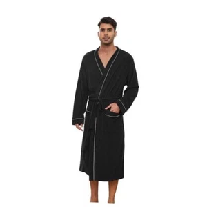Mens Bathrobes 100% Cotton Terry Cloth Robe, Soft Large-X-Large Black - Picture 1 of 7