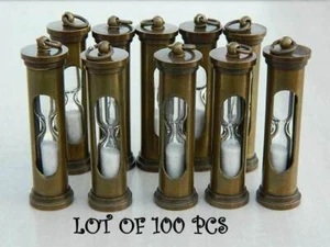 Brass Antique Sand Timer Key chain Lot of 100 Piece Hourglass Key Chain Key Ring - Picture 1 of 2
