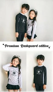Boys & Girls Rash Guard long sleeve shirt & swimming skirt (sold separately) B/W - Picture 1 of 9