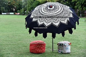 Indisch Garten Schirm Schwarz Ombre Mandala Baumwolle Terrasse Außen Groß Schirm - Bild 1 von 4