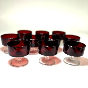 Set of 10 Vtg Footed Luminarc Ruby Red Sherbet Dessert Coupe Glasses From France - Picture 1 of 13