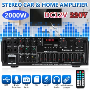 2000W bluetooth Audio Power Amplifier Stereo HiFi FM 2CH AMP Car Home Karaoke - Picture 1 of 12