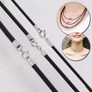 Black Woven Necklace Rope Leather Cord Stainless Steel Lobster Clasp Mens Women - Picture 1 of 28